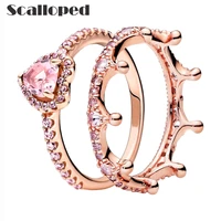 scalloped romantic bride wedding ring set pink zircon heart crown design women engagement party fine jewelry accessories