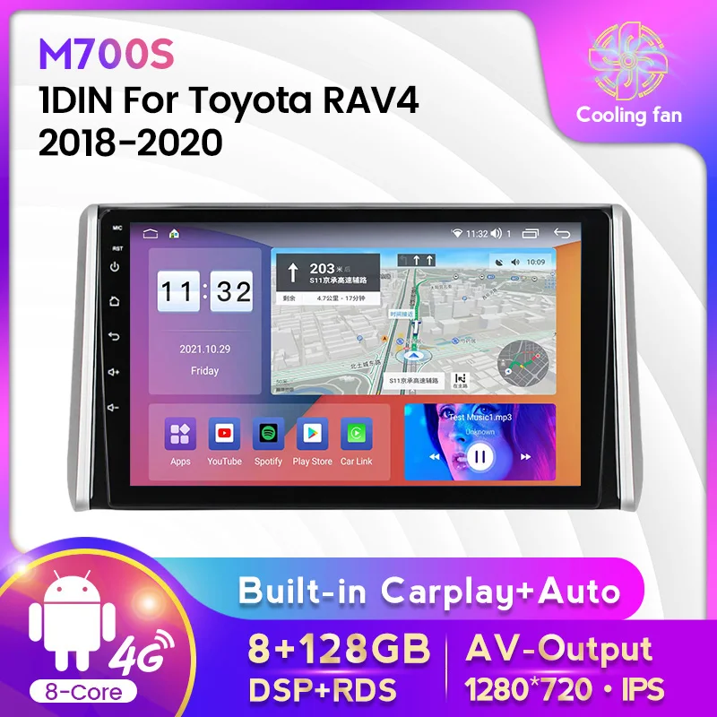 

10inch IPS Screen Android 11 8+128G Car Radio Stereo 1Din For Toyota RAV4 2018-2020 GPS Navigation Carplay+Auto WIFI 4G RDS DSP
