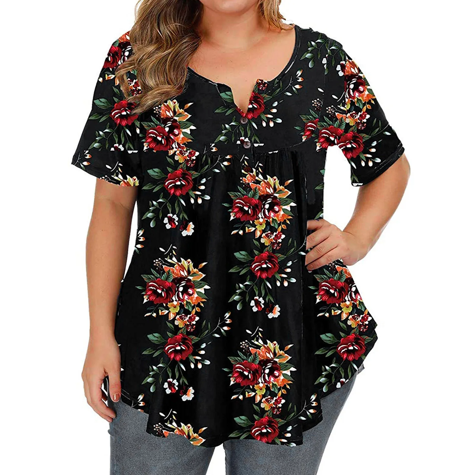 

T Shirts Womens Summer Tops Loose Tops Casual Floral Printed O Neck Short Sleeves Graphic Tee Fashion Trends Women Clothing 4