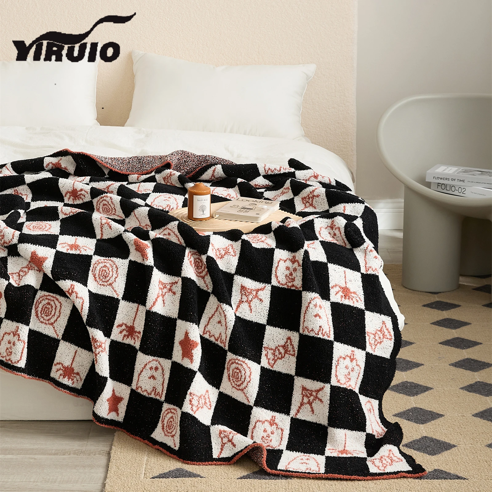 YIRUIO Kawaii Мультфильм Хэллоуин шаблон плед одеяло шахматная клетка дизайн пушистый