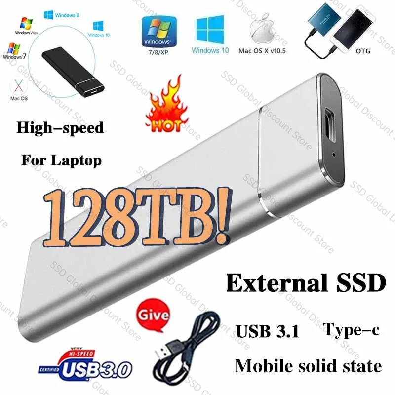 

High-speed 64TB 1TB 2TB SSD 100% Original Portable External Solid State Hard Drive 16TB 8TB USB3.0 Interface Mobile disco duro