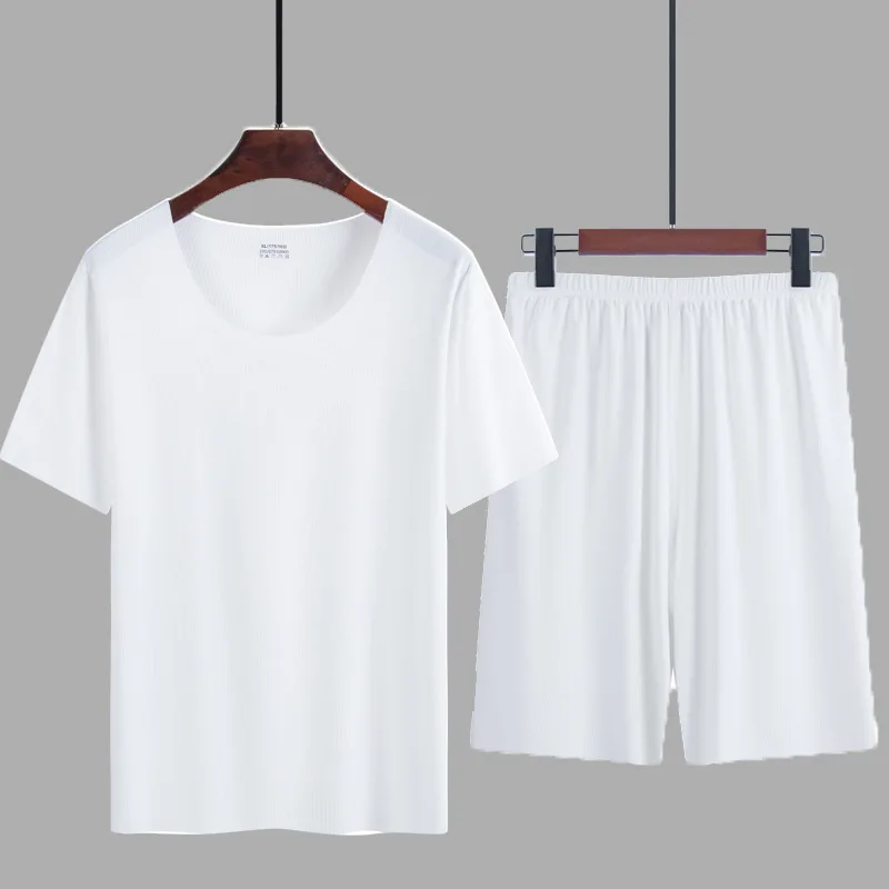 Summer Men's Pajamas Suit Thin Ice Home Clothes Traceless Short Sleeve Shorts Men's Round Neck Casual Summer Clothes