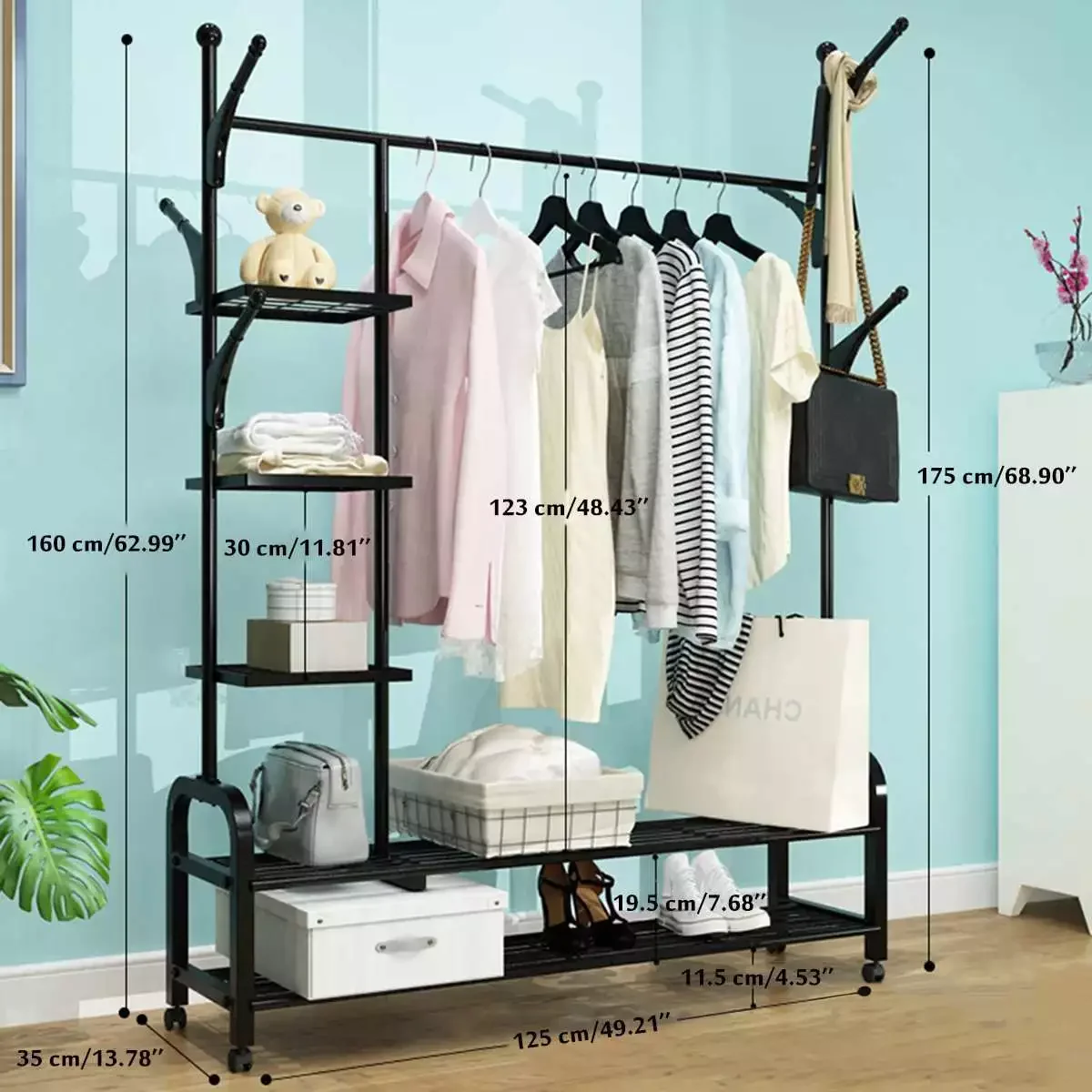 

Coat Rack Drying Rack Pole Style Coat Hanger Indoor Metal Clothing Rack Home Bedroom Storage Wardrobe Clothing Furniture