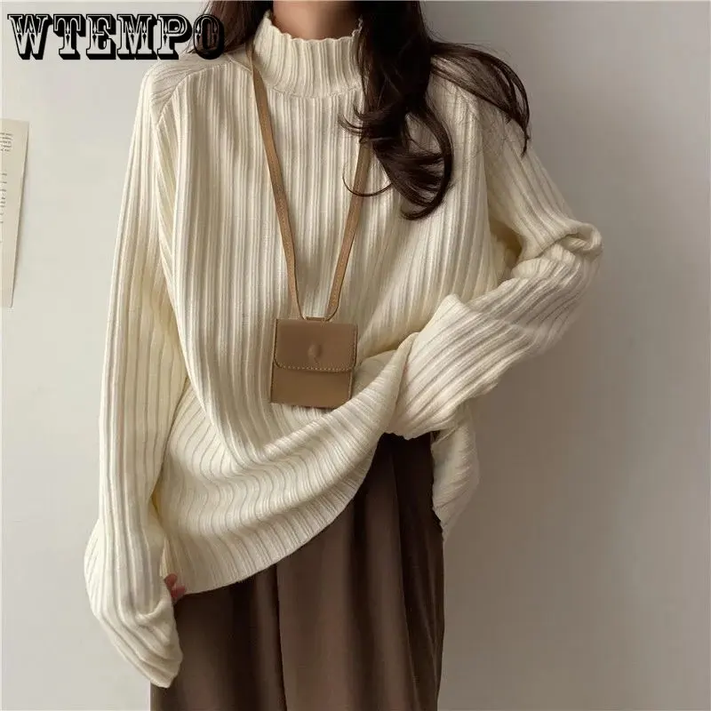 

Свитер с воротником «хомут», Корейская свободная нижняя рубашка, универсальная трикотажная одежда, Топ с длинным рукавом, женский зимний ут...