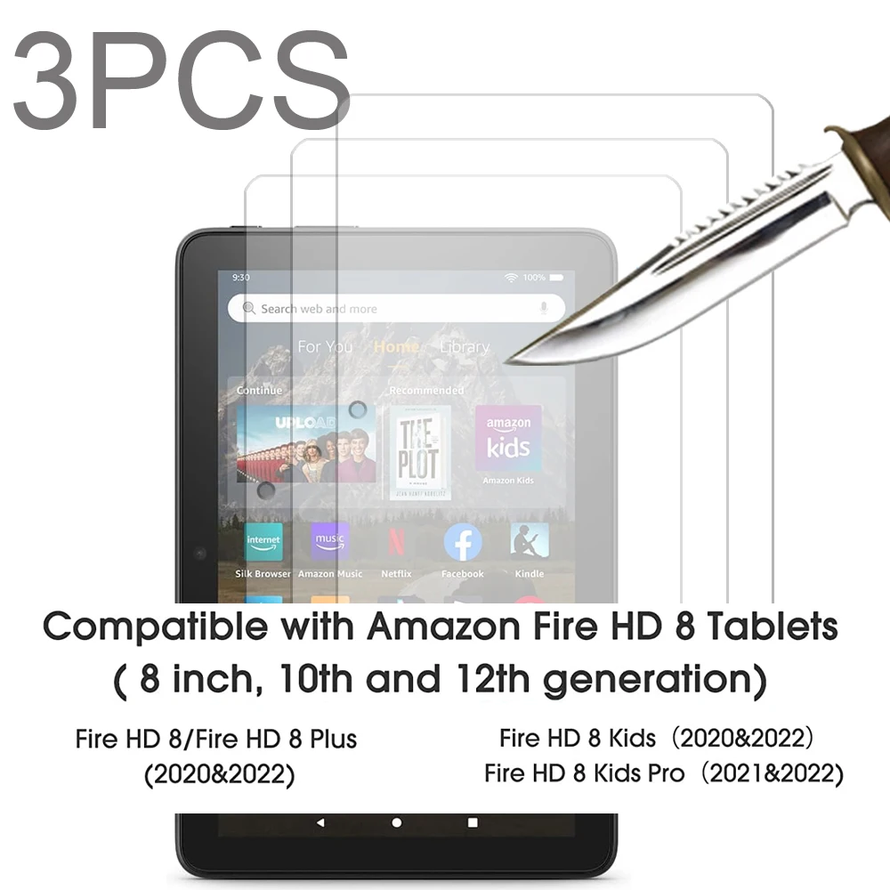3 Комплекта Защитного Закаленного Стекла Ropada Для Fire HD 8 Plus Kids Pro (2020 И 2022) 9H Защитная
