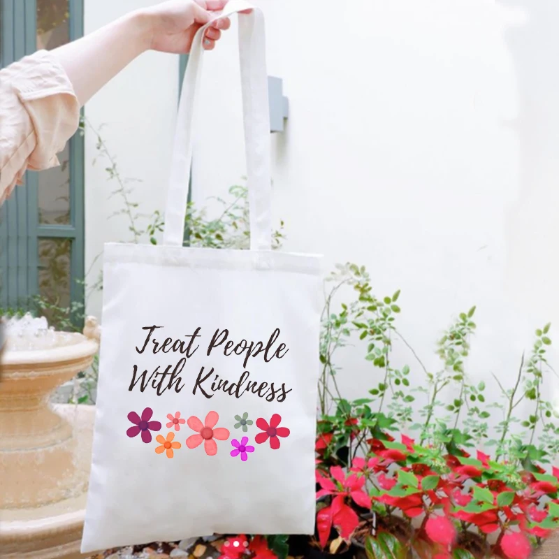 

Fine Line Canvas Bag 2021 Fashion Vintage Casual Punk Large Capacity Cartoon Treat People with Kindness Shoulder Bags