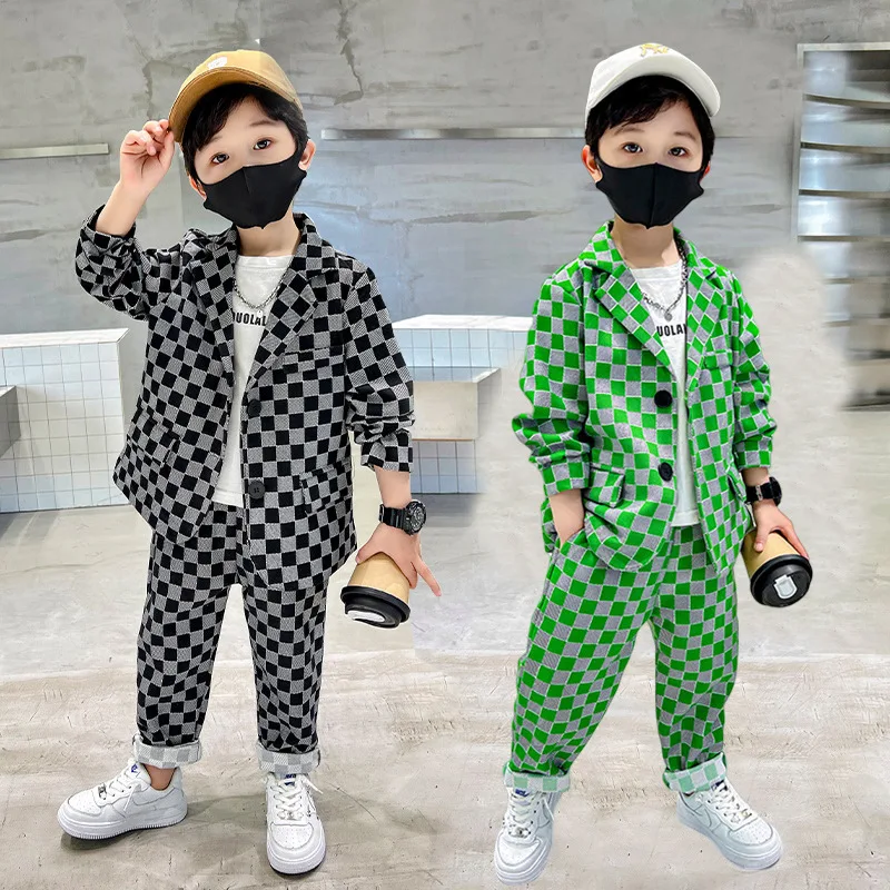 Весенне-осенний костюм джентльмена для маленьких мальчиков черно-зеленый