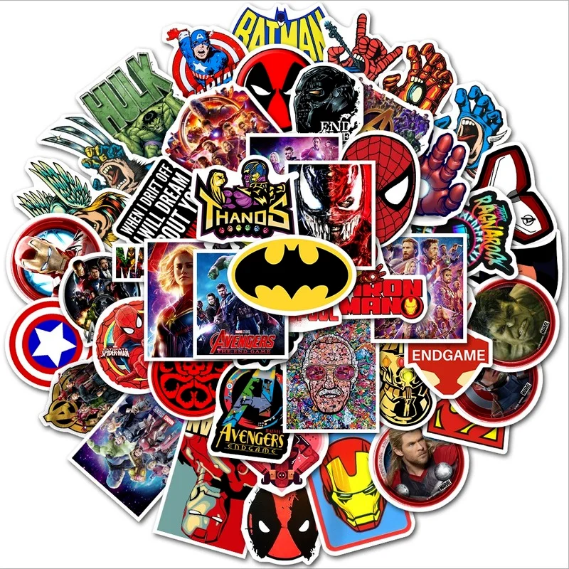 

50Pcs Disney Movie Marvel The Avengers Stickers Waterproof Skateboard Guitar Luggage Laptop Cartoon Sticker Kids Toys Stickers