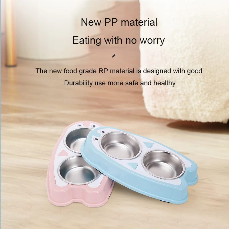 

Pet Plastic Double Bowls for Cats Small Dogs Food Container Feeders Drinker Water Dishes Accessories Things Kittens Supplies