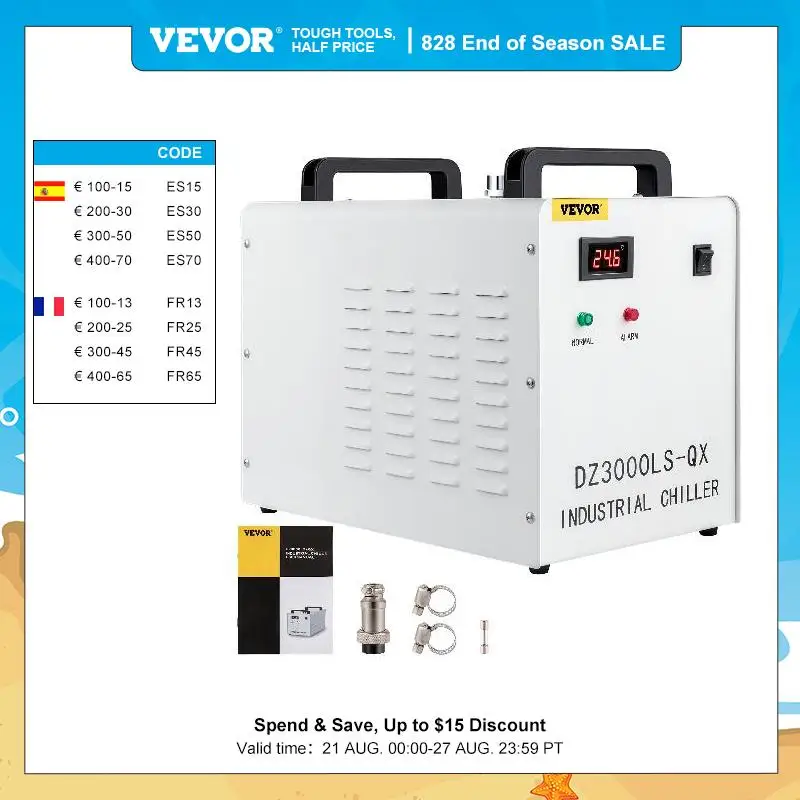 VEVOR CW-3000 Laser Engraving Machine Chiller Thermolysis Industrial Water Cooler 60W/80W CO2 Glass Tube CNC Spindle Cooling