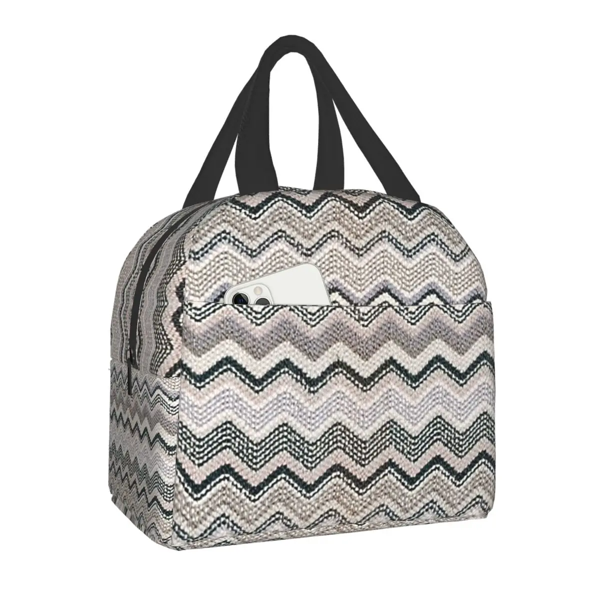 

Custom Geometric Luxury Home Zig Zag Lunch Bag Women Cooler Thermal Insulated Bento Box for Kids School Food Picnic Lunch Bags