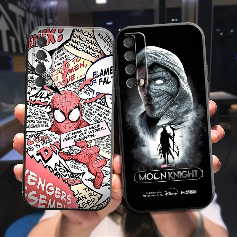

Marvel Logo Moon Knight Phone Case For Huawei P Smart Z P20 P30 Honor 8X 9 9A 9X 10 10 Lite Back Carcasa Black Liquid Silicon