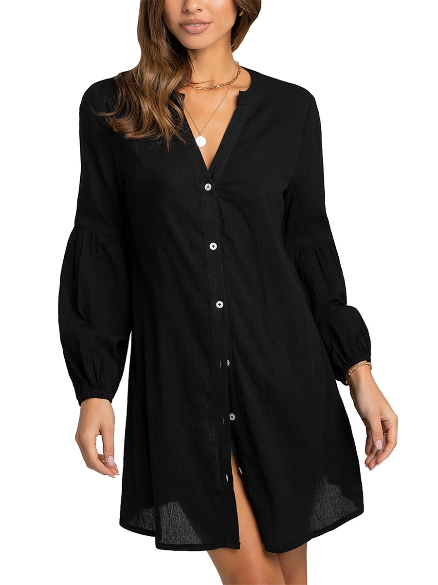 

Женская тонкая рубашка с длинным рукавом и V-образным вырезом