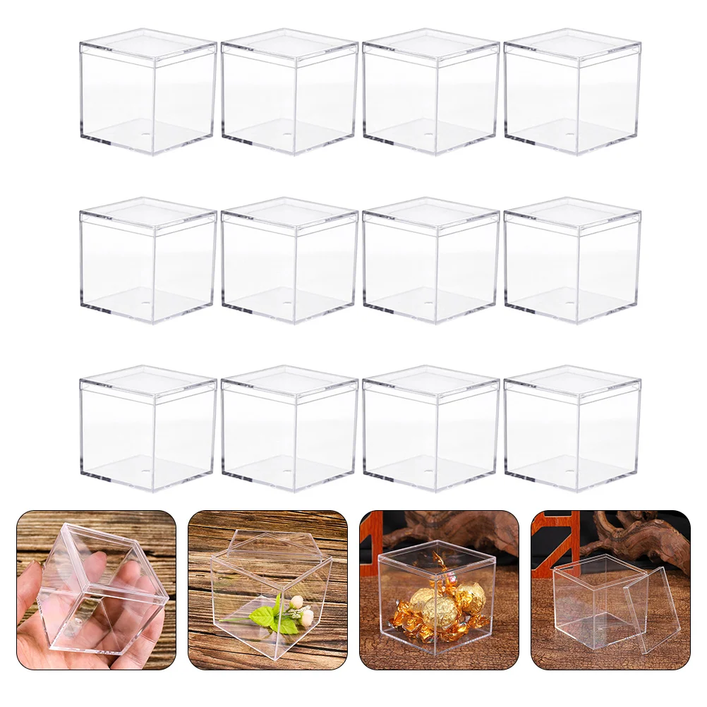 

Acrylic Box Display Candy Container Storage Clear Square Jar Boxes Canister Jewelry Containers Cube Tiny Lid Cookie Kitchen Bin