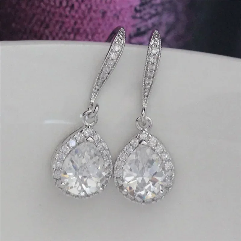 Классические серьги-подвески для женщин с белым/синим/фиолетовым фианитом