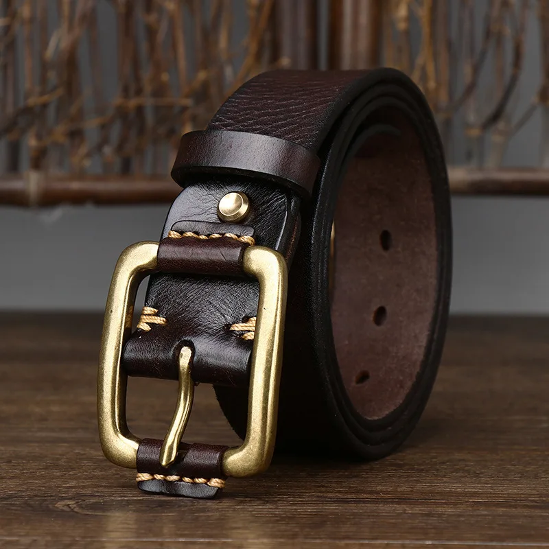 3.8cm Width Fashion Luxury Belt Men's Free Mail Retro Copper Buckle Solid Color Pattern High End Business Design Men's Belt