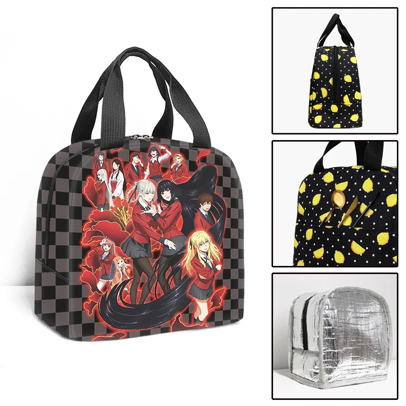 Anime Kakegurui Portable Cooler Lunch Bag Student Thermal Insulated Food Bag Teenager Travel Work Lunch Box for Women Men