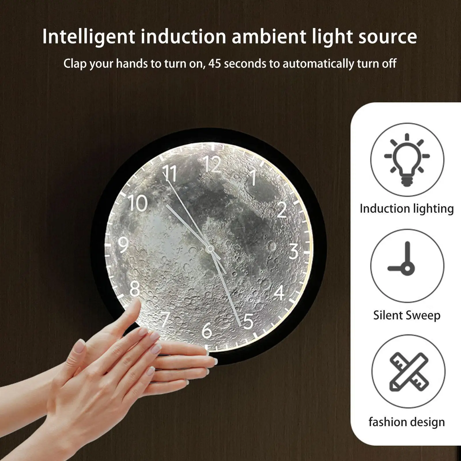 

12 Inch Intelligent Voice Controlled Lighting Wall Mute Wall Luxury Earth Home Uranus Clock Clock Clock Light Moon Z1c0