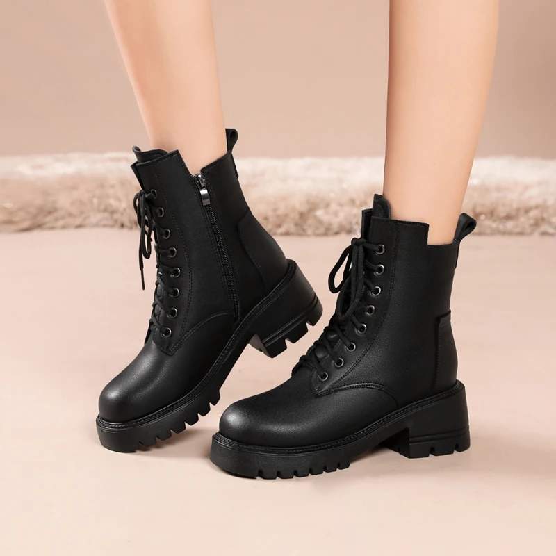 AIYUQI Women Ankle Boots 2023 New Large Size 41 42 Women Winter Boots High Heel Platform Genuine Leather Motorcycle Boots Women