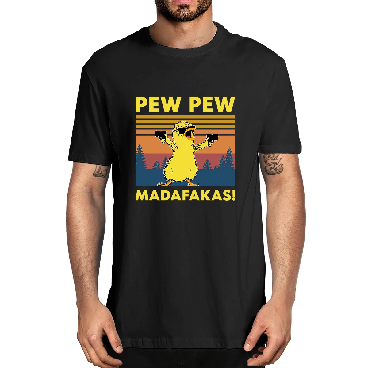 

Funny Chicken Pew Pew Madafakas Gangster Meme T-Shirt Vintage Men Cotton Tee Top high quality