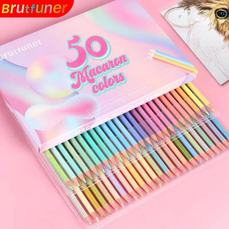 Brutfuner Macaron 50/80 Oily Colored Pencils 80 Colors Soft Core Pencils Drawing Set For Artist Coloring Painting Students Gift