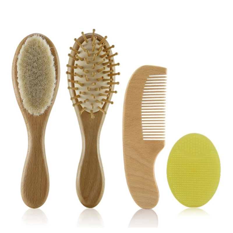 

Детская щетка для волос и расческа с деревянной ручкой, щетка для ванны, щетка с шерстяной щетиной и колпачком