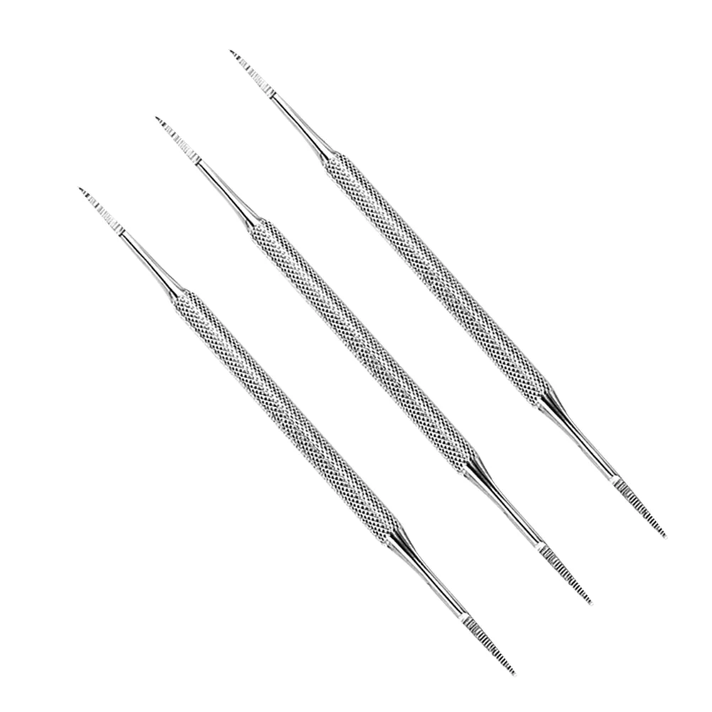 

3pcs Double Ended Pedicure Blacks File Satin Ingrown Toe Nail Lifter Onychomycosis Paronychia Nail Cleaning Instrument(Silver)