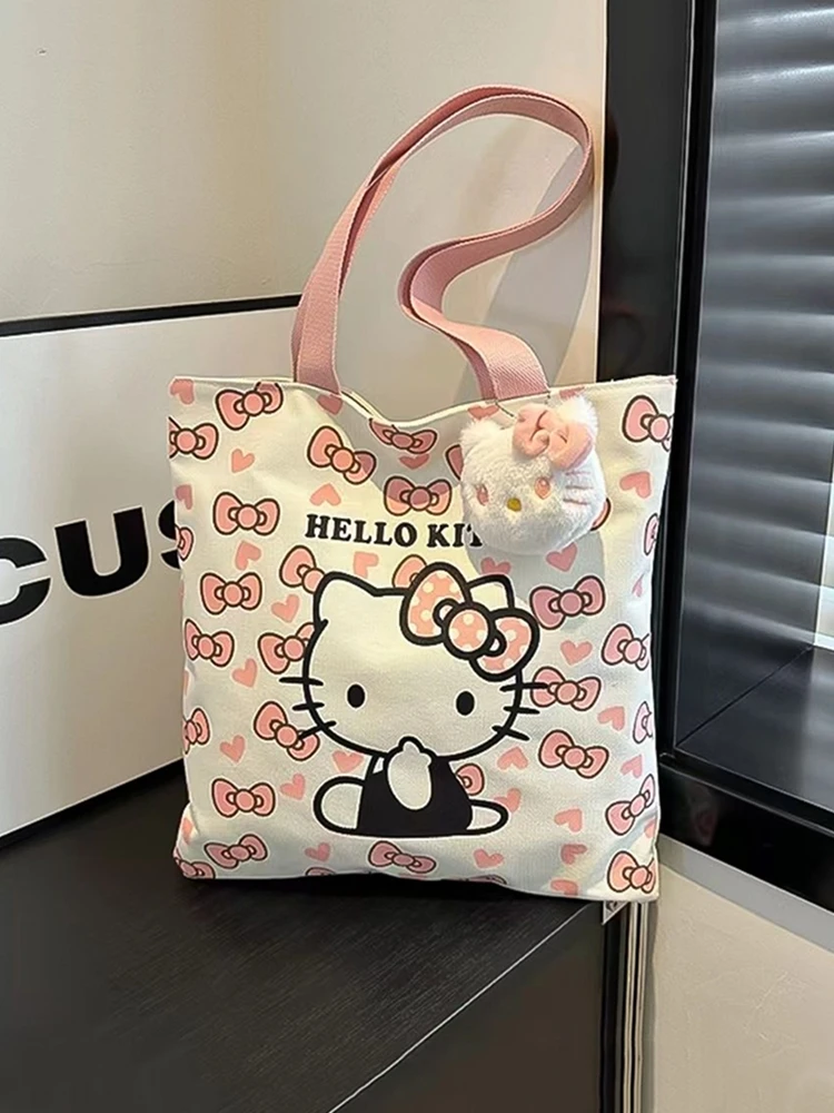 Холщовая Сумка-тоут Hello Kitty с рисунком кошки вместительная сумочка на одно плечо