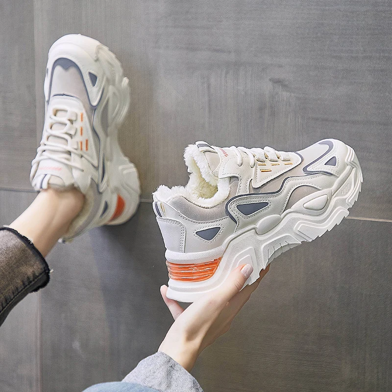 

Женские массивные кроссовки на платформе, зимние теплые плюшевые кроссовки на вулканизированной подошве, размер 41, 2022