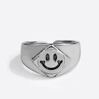 new rings for women vintage smile face women rings rhombus wide 925 sterling silver rings party wedding birthday jewelry gifts