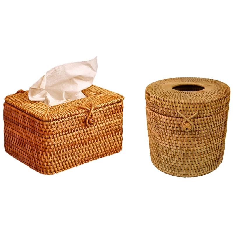 

Круглая ротанговая коробка для бумажных салфеток, держатель рулонов винограда, диспенсер для крышки туалетной бумаги и прямоугольная стой...
