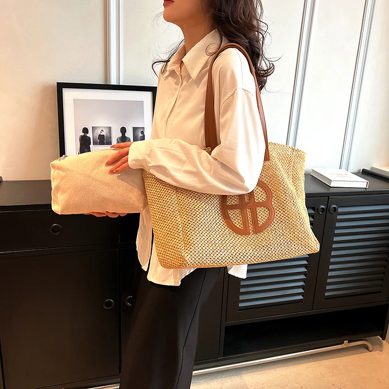 Straw Large-capacity Tote Handbag Brand Trendy Shoulder Handbag 2023 New Beach Lane Simia Designer Luxury Ethnic Style