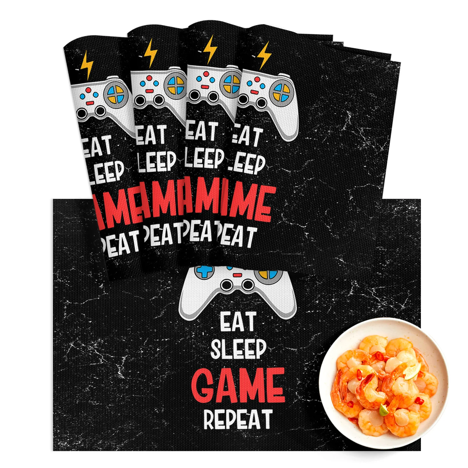 

4/6Pcs Table Mat Video Game Black Marble Bowl Pad Coaster Set PVC Dining Table Placemats Home Decoration Kitchen Accessories