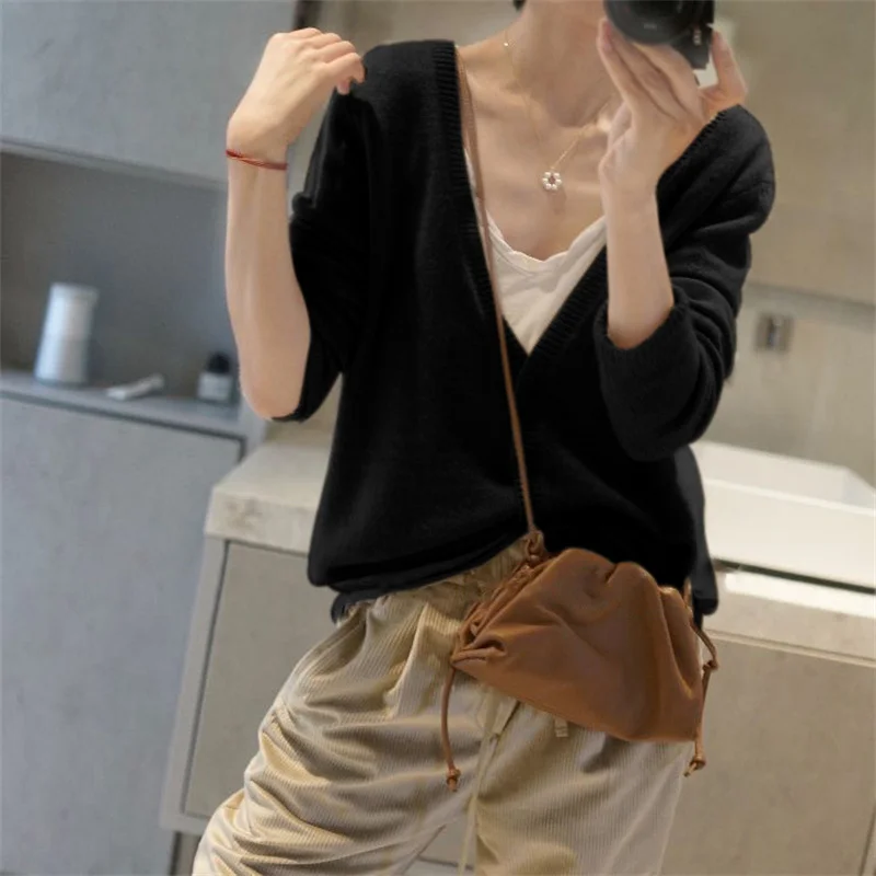 Женский кашемировый кардиган с V-образным вырезом свободный свитер в Корейском