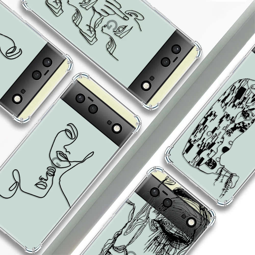 

Abstract Line Girl Transparent Phone Case For Google Pixel 7a 6a 7Pro Cases Shockproof Soft Silicone TPU Cover For Pixel 6 6Pro