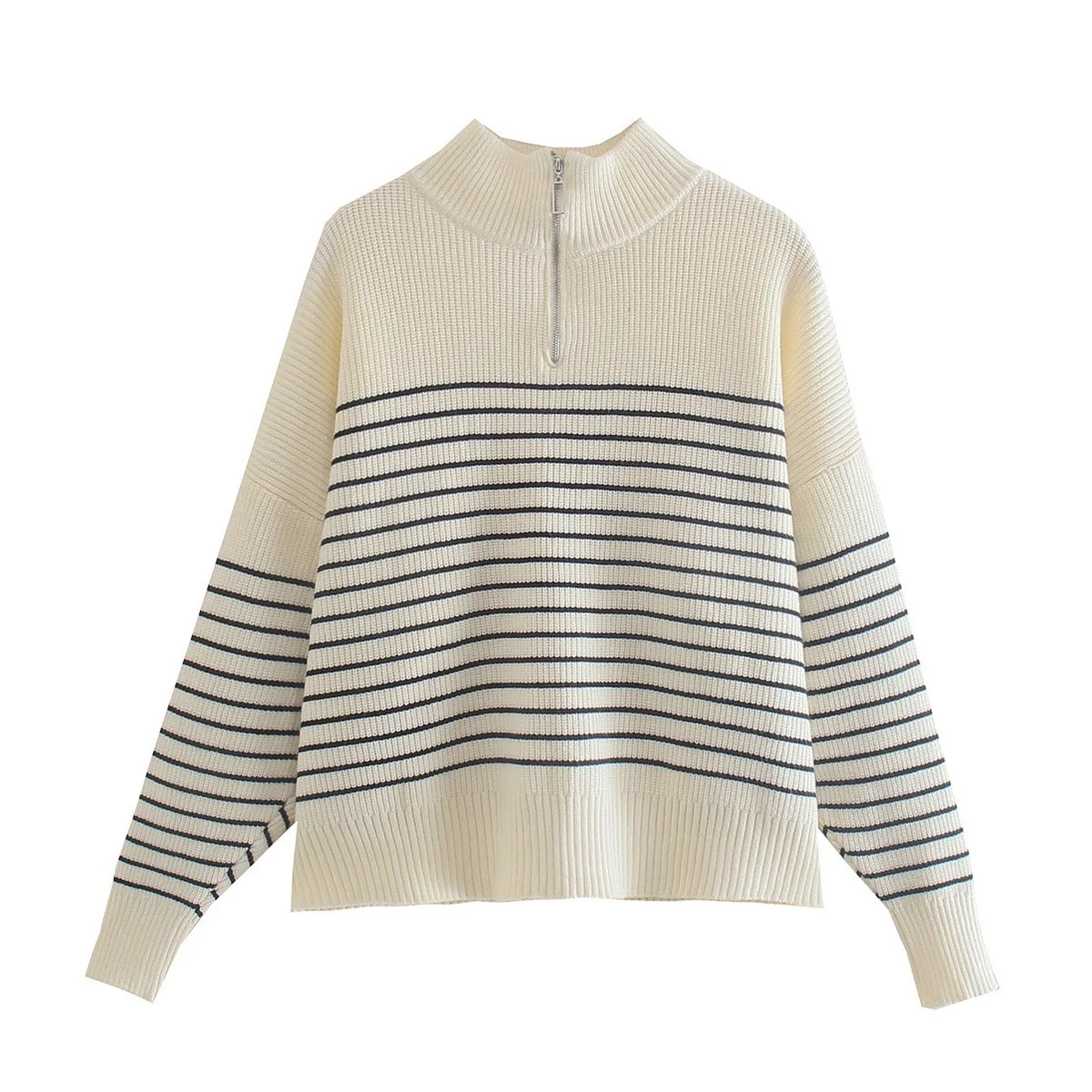 

Women 2023 New Fashion Tricolor Stripe Casual Knitted Sweater Vintage O Neck Long Sleeve Female Pullovers Chic Tops