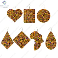 somesoor african fabric print geometric wooden drop earrings for women ankara ethnic heart square round pendant dangle jewelry