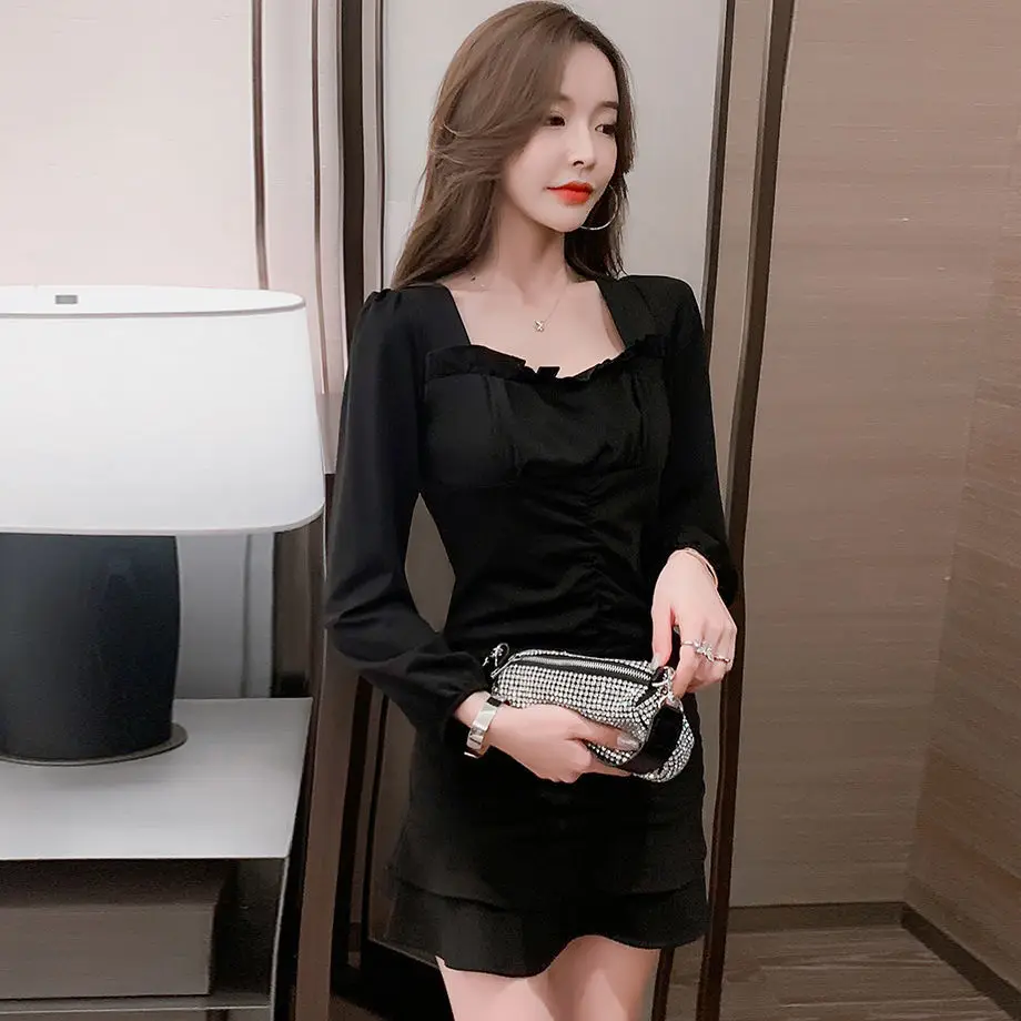 

Женское облегающее плиссированное платье, привлекательное облегающее платье с длинными рукавами, квадратным вырезом и завязкой на талии, лето 2023