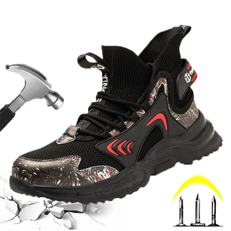 

CHNMR 2023 New Skid Proof Safety Boots Shoes Men Puncture Proof Anti-smashing Work Indestructible Steel Toe Mesh Batos