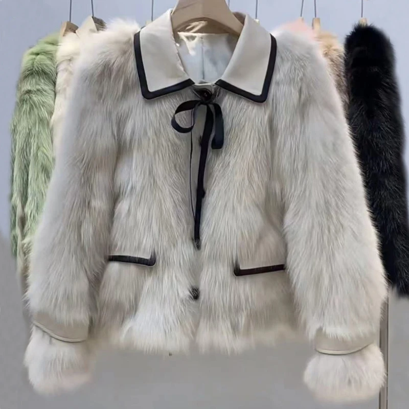 Women 2022 Winter New Imitation Fox Fur Jackets Female Short Faux Fur Plush Coats Ladies Thicken Warm Casual Outerwear U429