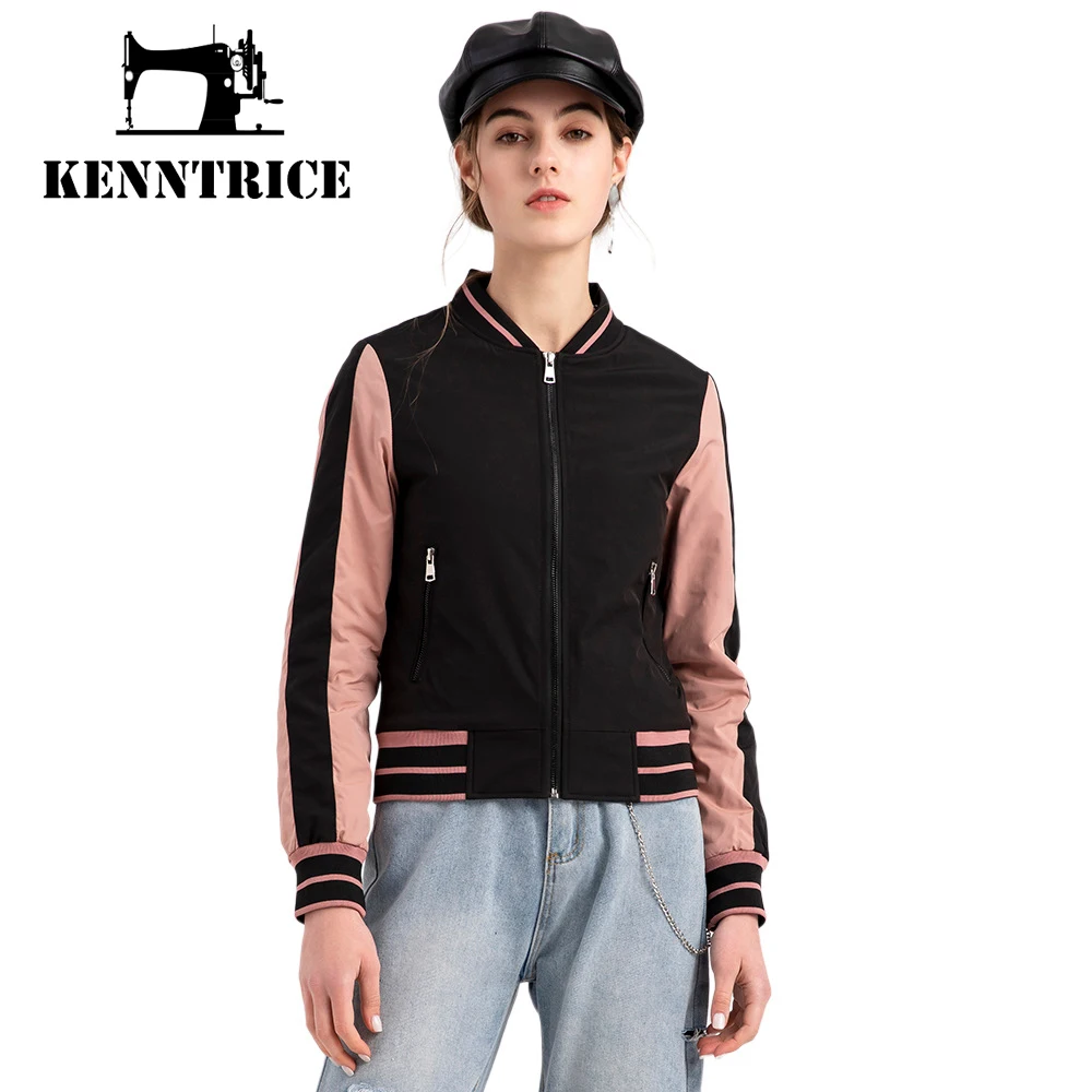 Kenntrice Spring Autumn Women Bomber Jacket Loose Polyester Short Baseball Clothes Lady Retro Casual Wild Long Sleeve Outwear