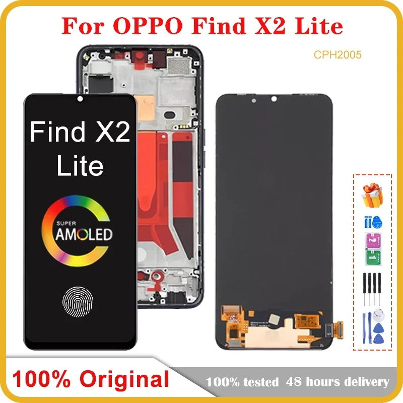Оригинальный Amoled дисплей 6,4 дюйма для Oppo Find X2 Lite CPH2005, ЖК-дисплей, сенсорная панель, дигитайзер в сборе для Find X2Lite LCD