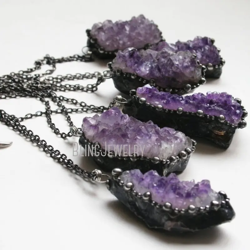 Ожерелье из клостера аметиста NM43801 необработанное натуральное ожерелье в стиле