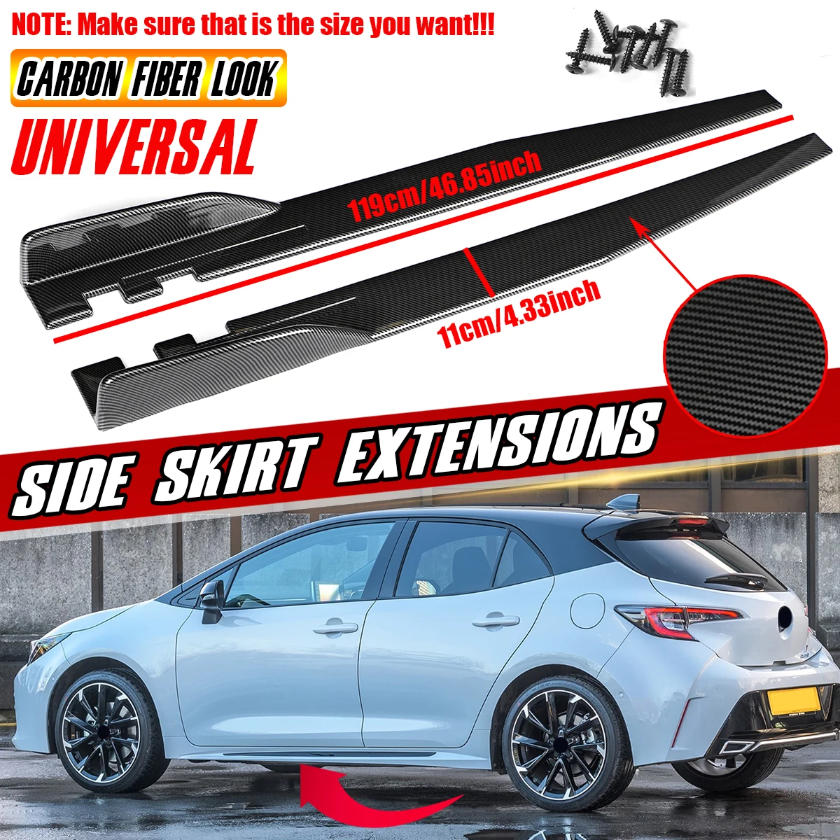 

1Pair 119cm Universal Car Side Skirt Extension Diffuser For LEXUS Infiniti Subaru Mazda Car Universal