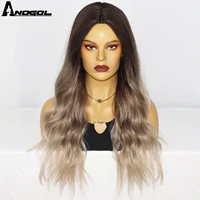 anogol synthetic 26inch blonde long natural straight wig with bangs ombre gray color bob wig heat resistant fiber hair for women