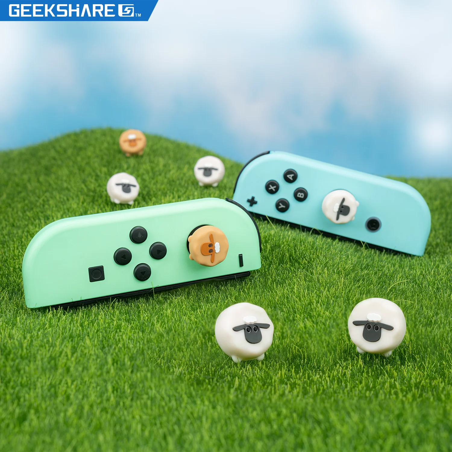 GeekShare-funda con agarre para el pulgar de Nintendo Switch, cubierta de Joystick con animales de cordero para Switch Oled, NS Lite