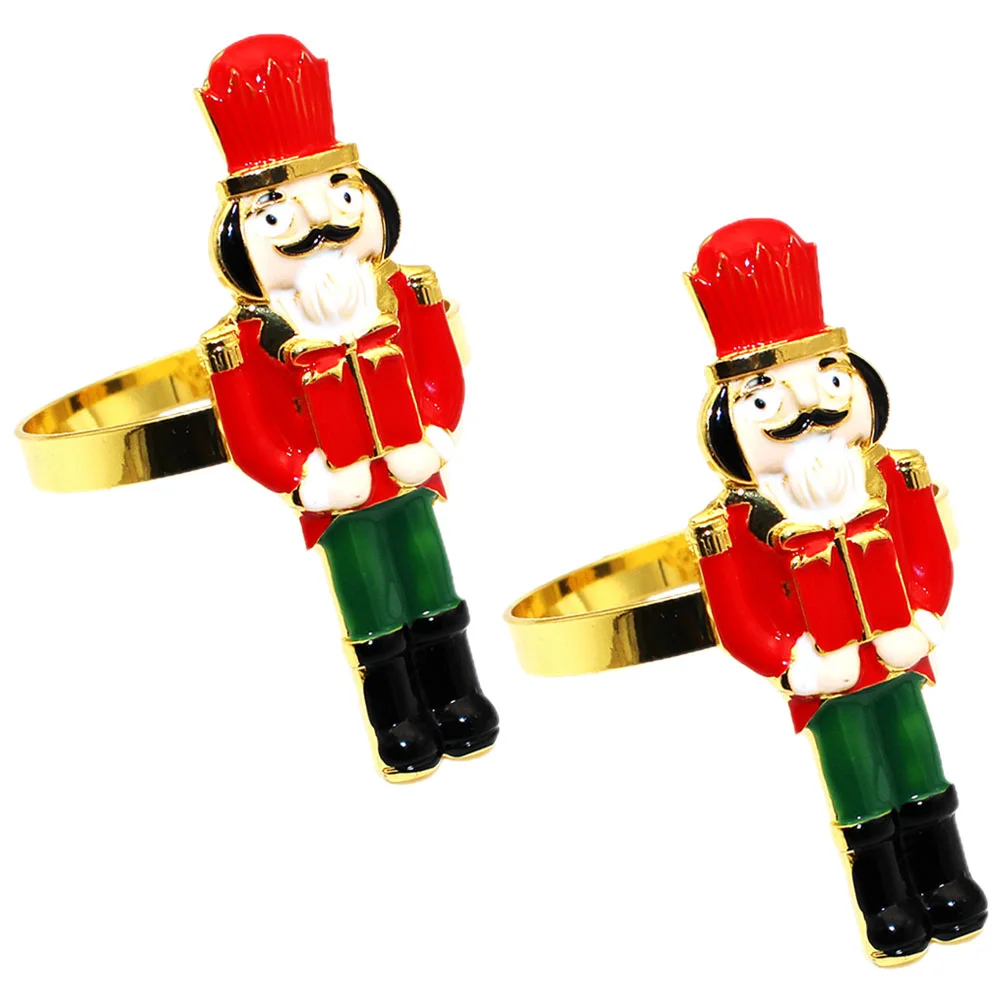 

2 Pcs Decor Christmas Napkin Rings Buckle Decors Accessory Nutcracker Shaped Alloy Hotel Holders Banquet