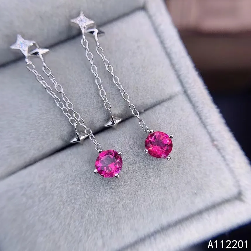 

Fine Jewelry 925 Sterling Silver Inset With Natural Gems Women's Luxury Exquisite Star Pink Topaz Earrings Ear Stud Support Dete
