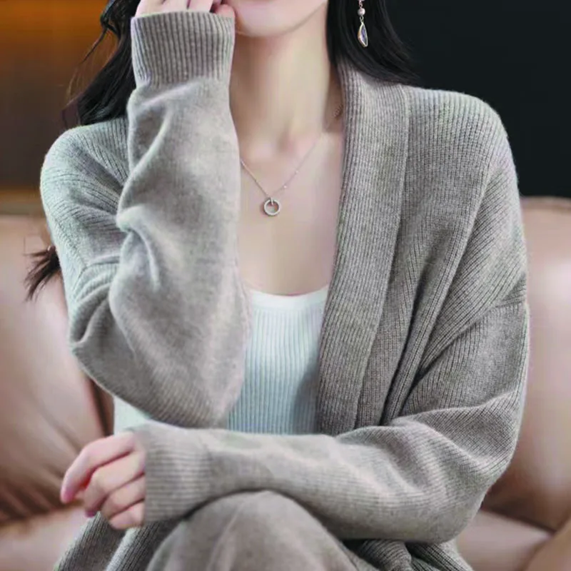 Женский осенне-зимний новый стиль вязаный кардиган средней длины шерстяная