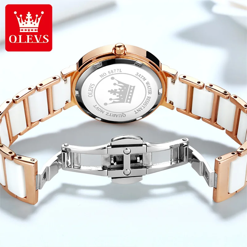 OLEVS Rose Gold Women's Quartz Watch Ladies Watch Women Luxury Dress Black Ceramics Fashion Women Watches Top Brand 2023 enlarge